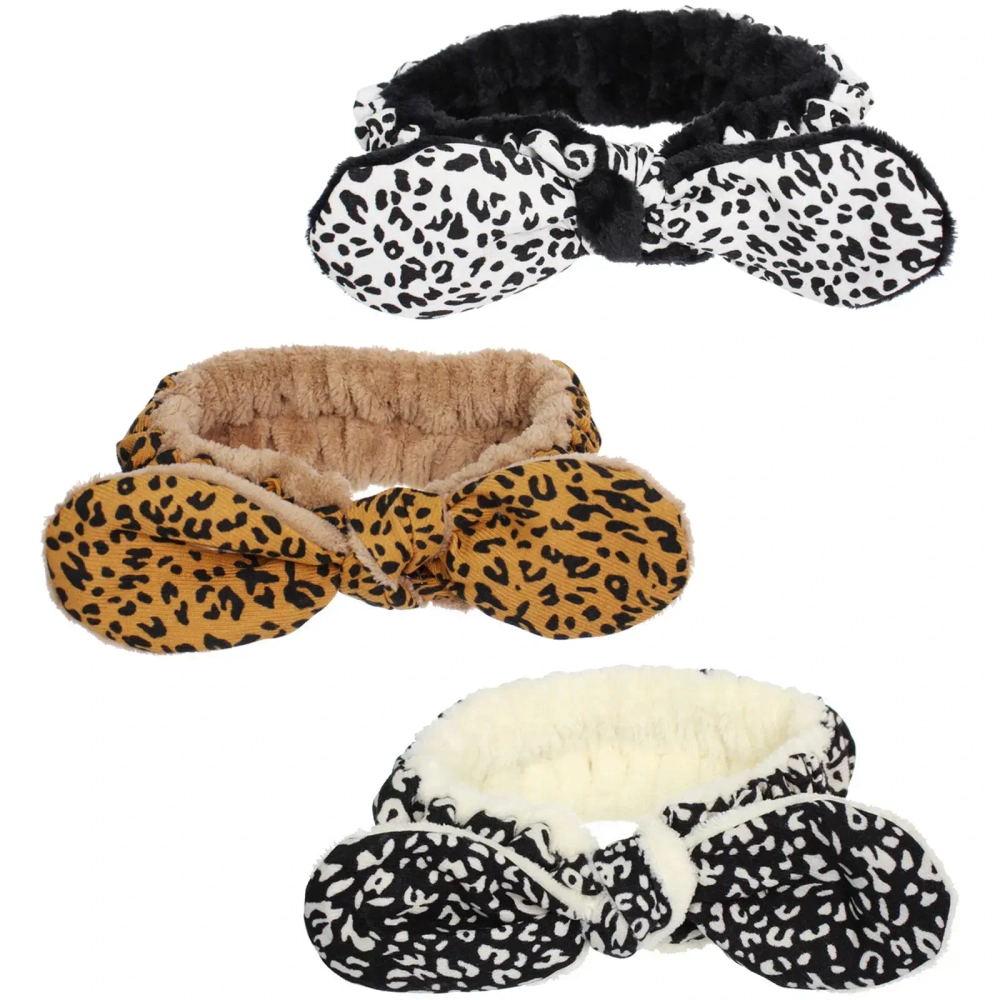 Повязка на голову косметическая «ДАЙМОНД РУШ», леопард, цвет бежевый, черный и коричневый, 20*5.5см (ZIP пакет)