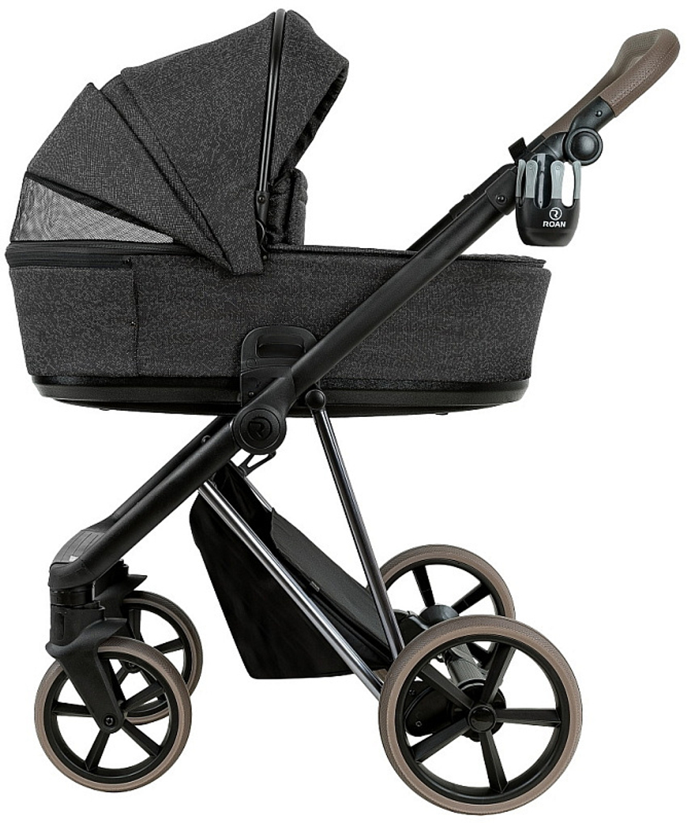 Детская коляска Roan Sol Vintage Luxury 2.0 3 в 1 с автокреслом Tutis Elo Black PIX/55/D Pixel/Dark/Nickel/руч.Cappuccino