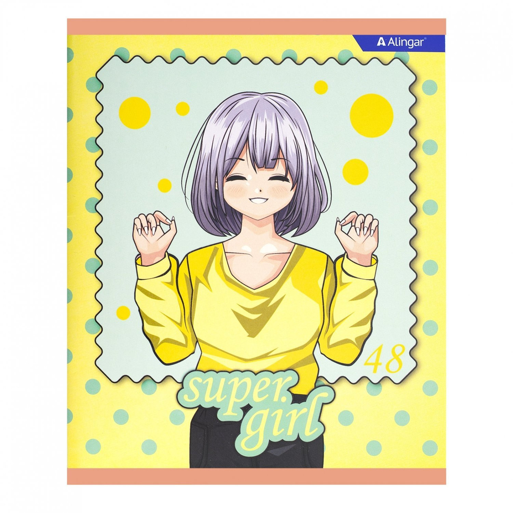 Тетрадь 48л., А5, клетка, Alingar "Fashion girls", скрепка, мелованный картон (стандарт), выб УФ лак, блок офсет, 4 дизайна в пленке т/у