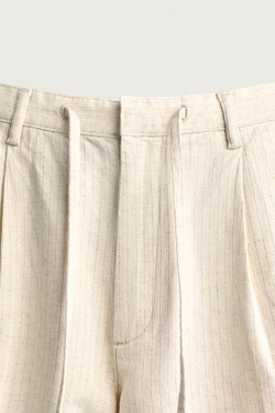 ZARA ШОРТЫ WIDE FIT В ПОЛОСКУ СО СКЛАДКАМИ, ЭКРЮ