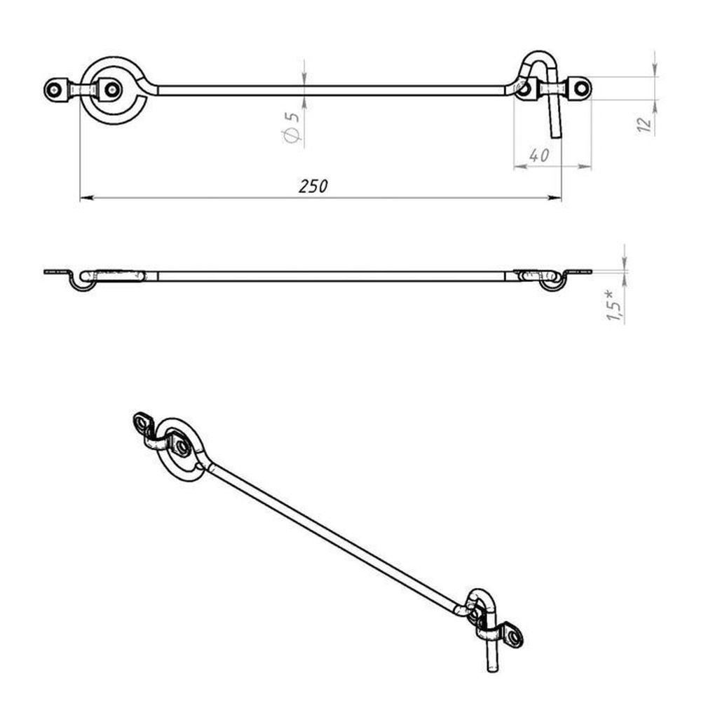 КРЮЧОК ВЕТРОВОЙ МЕТАЛЛИСТ КР-250 ЦИНК