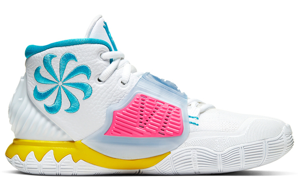 Big boy Nike Kyrie 6 “Neon Graffiti” South Coast graffiti shock absorption non-slip wear-resistant high-top actual combat basketball shoes white and blue