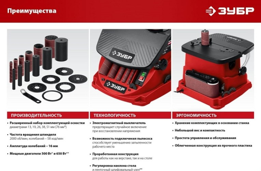 Станок шлифовальный ЗУБР СШО-500 осцилляционный шпиндельный