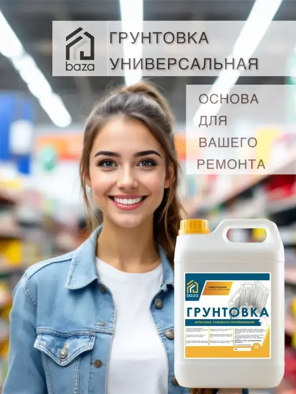 Грунтовка для стен потолков акриловая, водная, универсальная, глубокого проникновения baza 3 л противоплесневая противогрибковая для строительных работ перед поклейкой обоев покраской