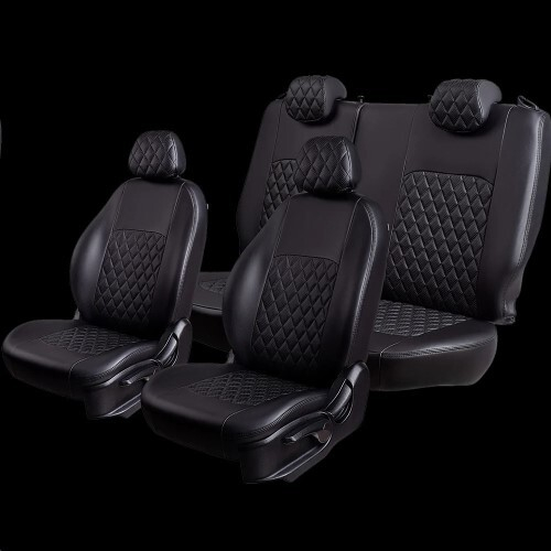 Чехлы на сиденье /21214 URBAN/ 3 двер. с 11.2019г. (2Г подголов) Турин Ромб Экокожа черная/черная нить (цельн.зад.спин (LORD AUTO)