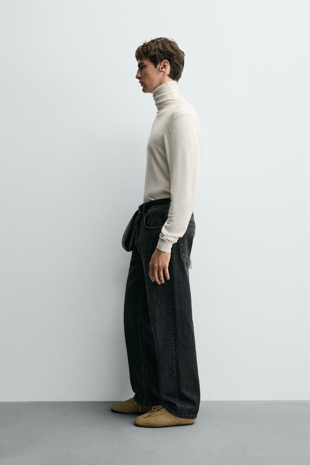 ZARA БАЗОВЫЙ ДЖЕМПЕР С ВЫСОКИМ ВОРОТНИКОМ, ЖЕЛТОВАТО-БЕЛЫЙ