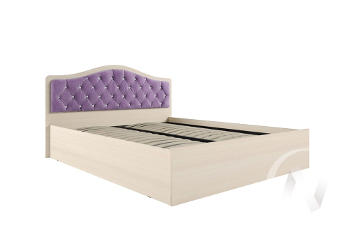 Кровать "Дели 1;4" с осн. ортопед. на опорах (Дуб молочный/Велюр сирень со стразами)