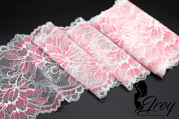 03-76 Кружево эластичное 17 см, айвори/ярко-розовый