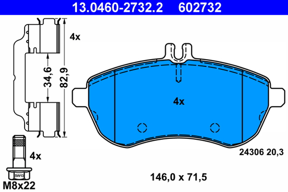 ATE - 13046027322-ATE - Brake Pad Set, disc brake