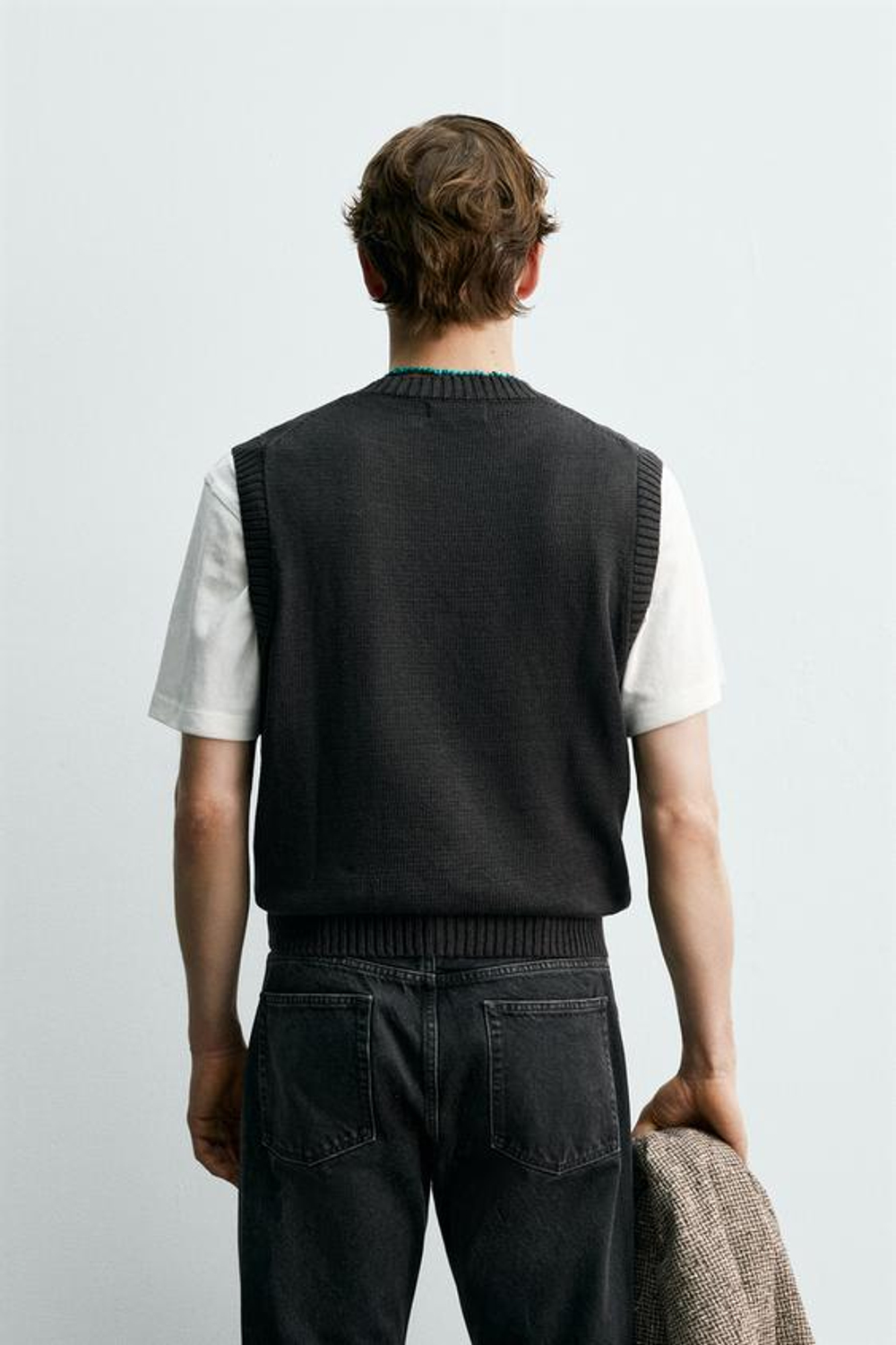 ZARA X AARON LEVINE ВЯЗАНЫЙ ЖИЛЕТ ИЗ 100% ЛЬНА, ШОКОЛАДНЫЙ