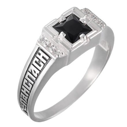 Кольцо из серебра/Чернение/Со вставкой из черного(кварц) и прозрачных фианитов