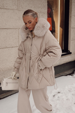 Пуховик комбинированный с элементами дубленки