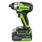 Винтоверт ударный акк. Greenworks GD24ID3, 24V, б/щет, 0-2800об/мин, 4000уд/мин, HEX 1/4, 300Нм, 3 режима,1x4Ач,ЗУ,кор (3802807CUB)