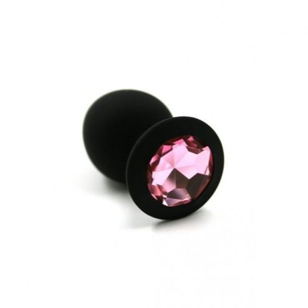Анальная пробка из силикона Light pink medium (Цвет: цвет пробки: черный. цвет камня: светло-розовый)