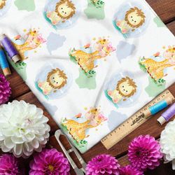 Ткань поплин счастливые жирафы и львы