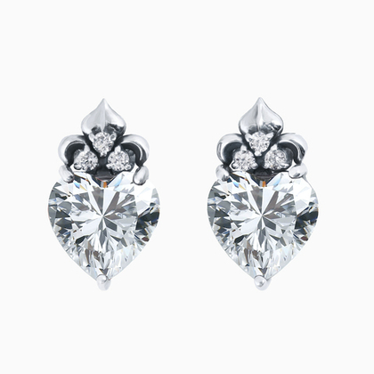 Серебряные серьги пусеты с фианитами огранки сердце