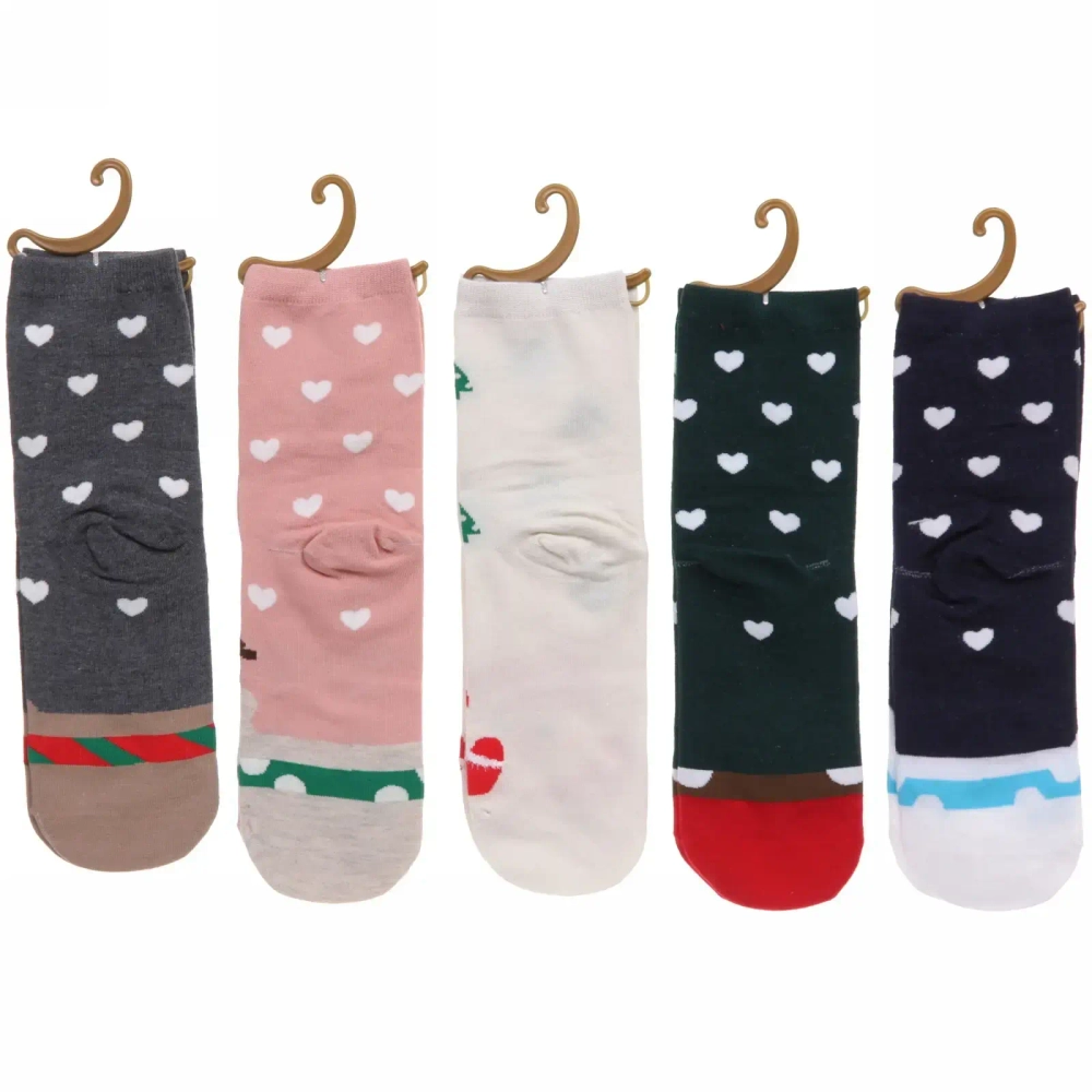 Носки женские «Новогодние зверята «, микс 5 цветов, р-р 36-39 (крючок, пакет, стикер)