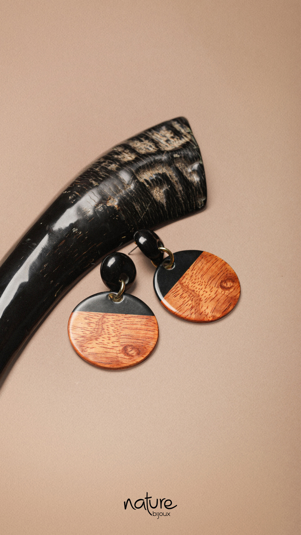Серьги Nature Bijoux, Cannelle, с рогом и деревом байонг, NB26.1-12-90611 (коричневый)