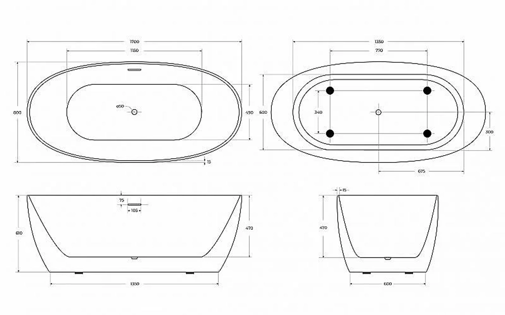 Акриловая ванна BelBagno BB414 170х80 белая