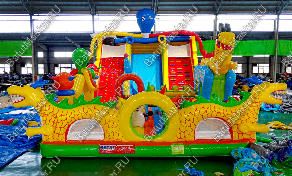 Коммерческий надувной батут "Осьминоги и драконы" 17*8*7 м