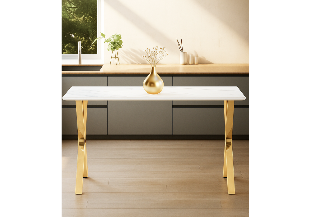 Керамический стол Woodville Селена 3 180х90х77 белый мрамор, золото