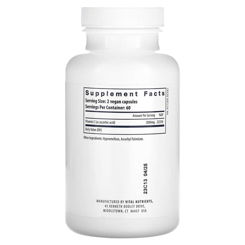 Vital Nutrients, Витамин C, 2000 мг, 120 веганских капсул (1000 мг в каждой капсуле)