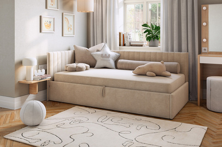 Кровать с подъемным механизмом Твикс (Тахта) 90х200 см (капучино, галька, графит, латте, мята, нежно-розовый, пудра(велюр)