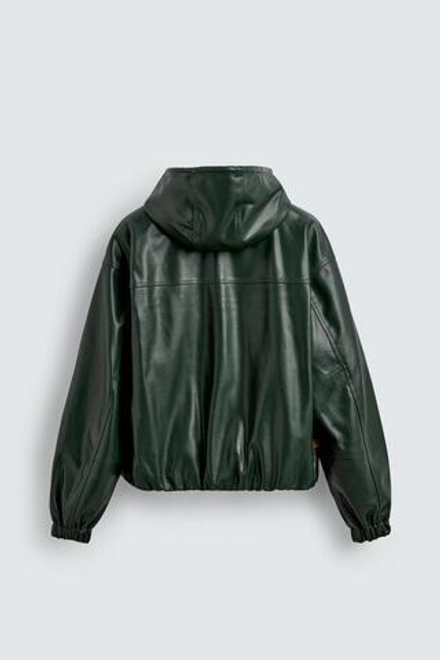 ZARA КУРТКА ИЗ ИСКУССТВЕННОЙ КОЖИ С КАПЮШОНОМ, ЗЕЛЕНЫЙ