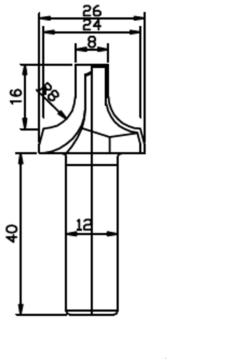 PCD профильная фреза D.26x12 16x40 Z2
