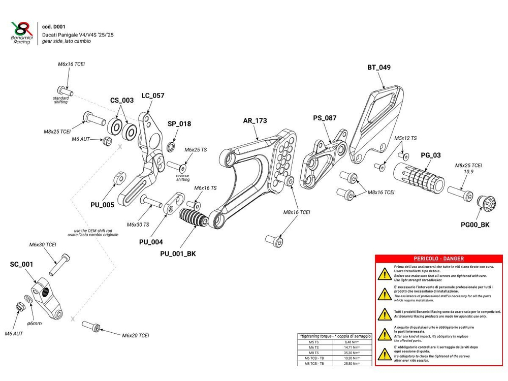 D001 BONAMICI ADJUSTABLE REARSETS (P V4 2025)
