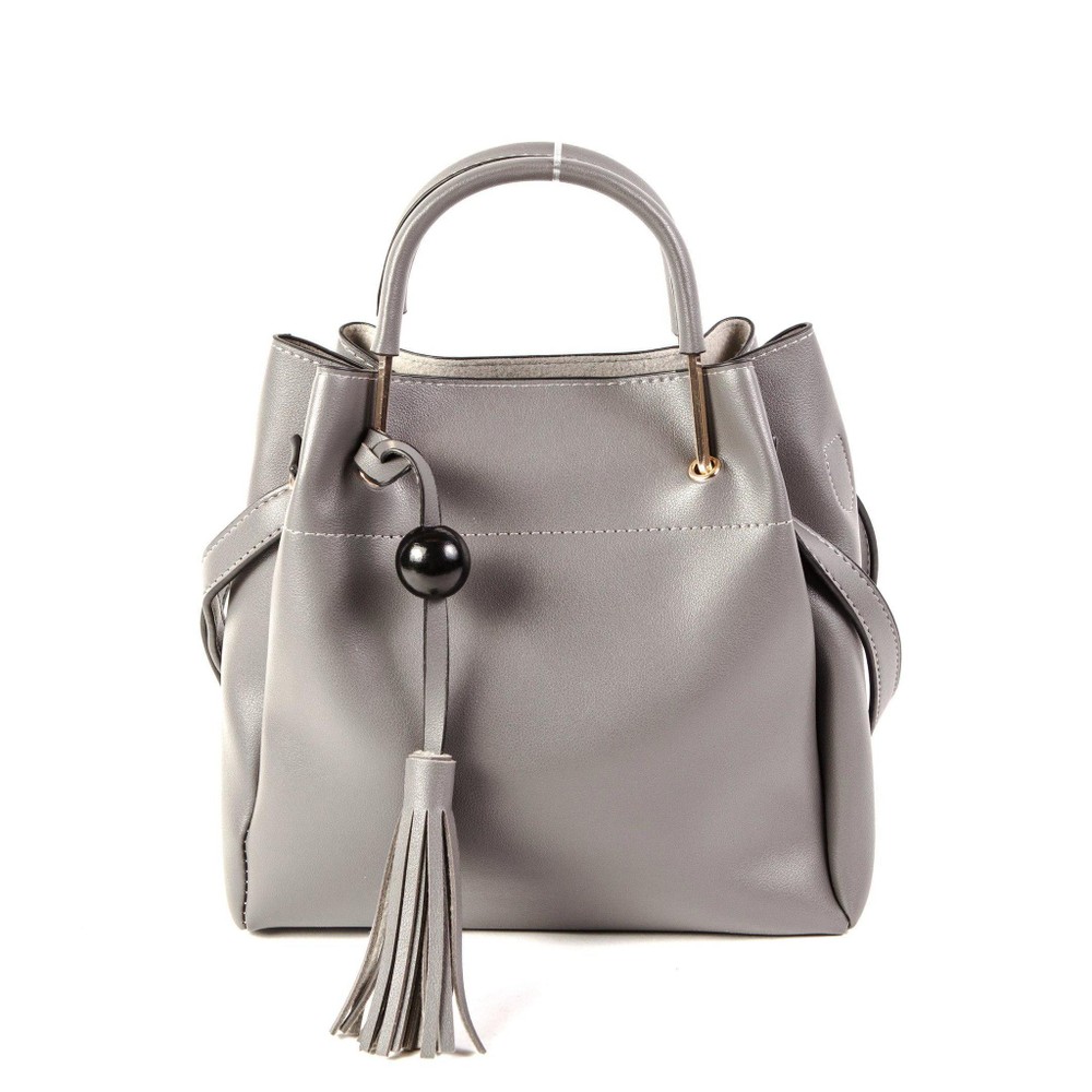 Средняя стильная женская повседневная сумка тёмно-серого цвета из экокожи Dublecity 6868-2 Dark Grey