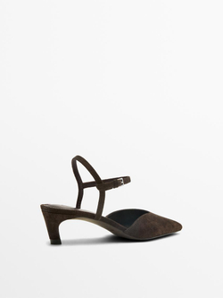 Massimo Dutti Туфли на каблуке из натуральной кожи с разрезом, коричневый