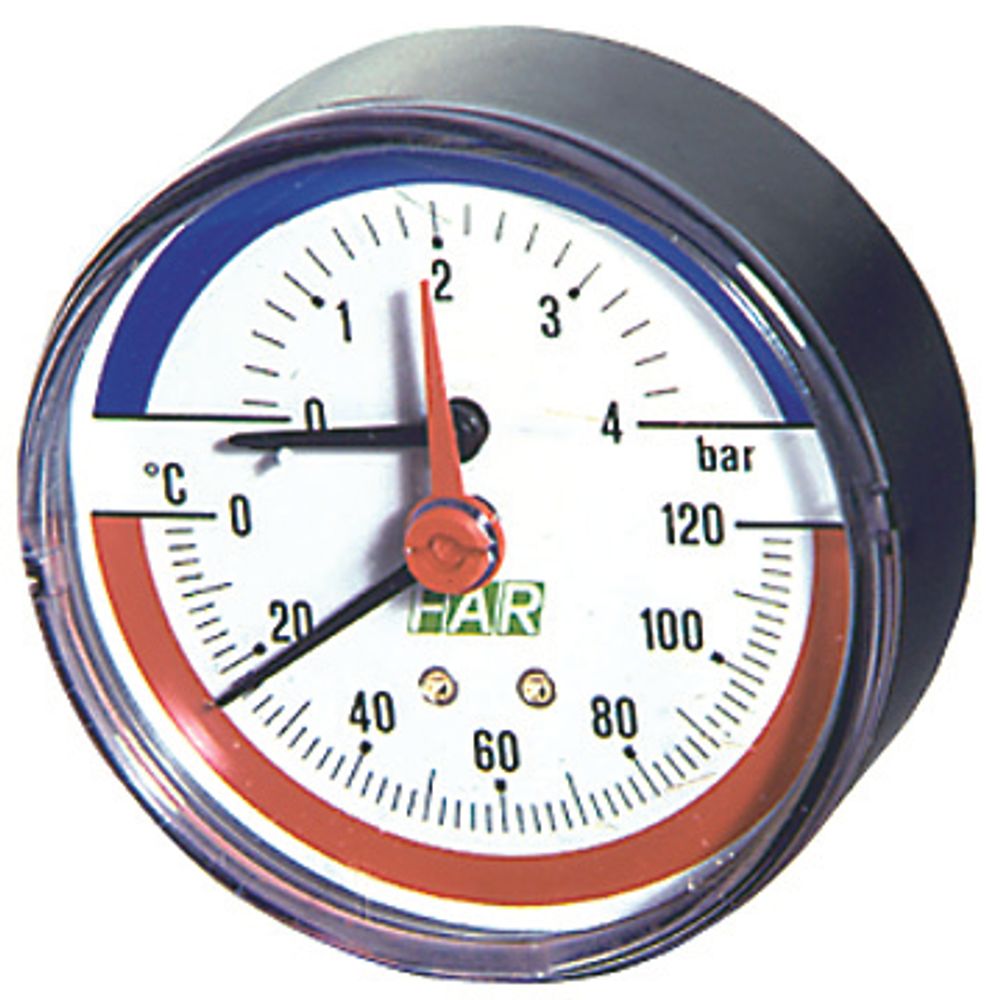 Термоманометр 0-10 бар, 0-120 °C, 80 мм, торцевое соединение 1/2&quot;