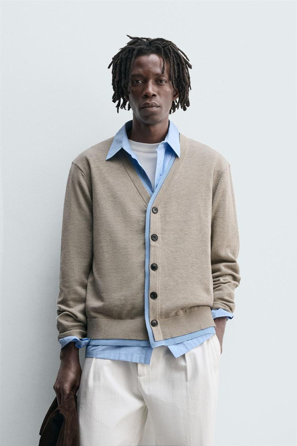 ZARA КАРДИГАН С КОНТРАСТНОЙ ОТДЕЛКОЙ, БЕЖЕВЫЙ