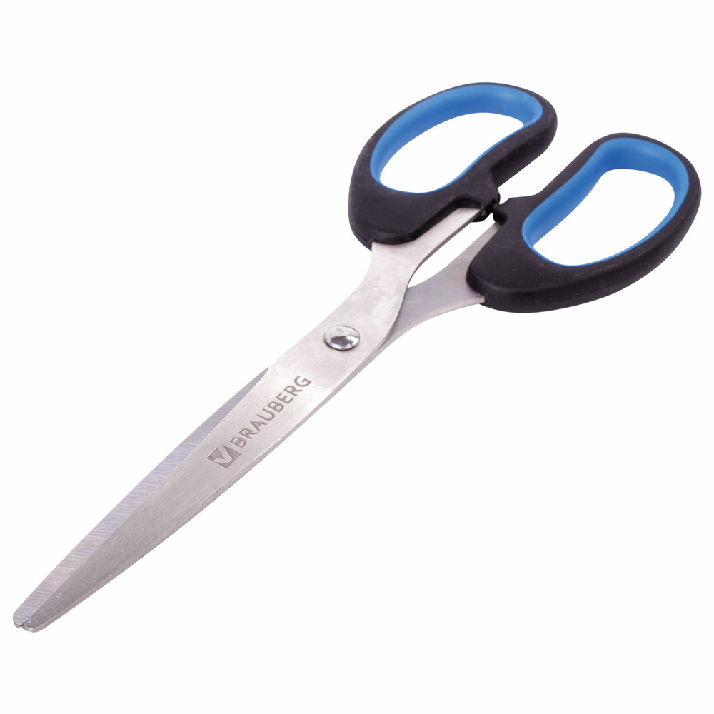 Ножницы BRAUBERG "Classic+" 185 мм черно-синие классической формы резиновые вставки (6 штук в упаковке)