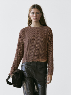 Massimo Dutti Блуза из струящейся ткани с геометрическим принтом, бургунди