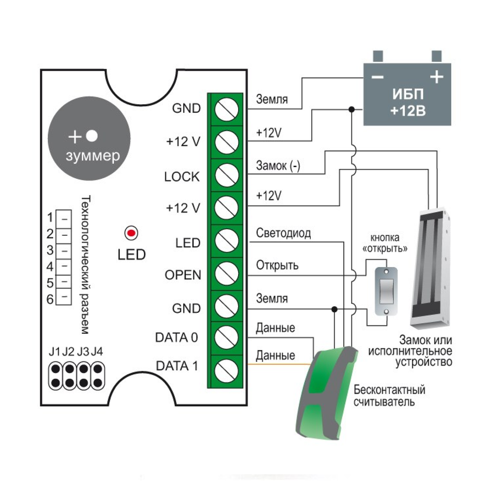 Схема подключения к считывателю контроллера LC-1DW Stork