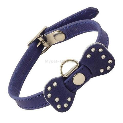 Ошейник-мини со стразами кожаный «Бантик», 12*250мм, Gamma