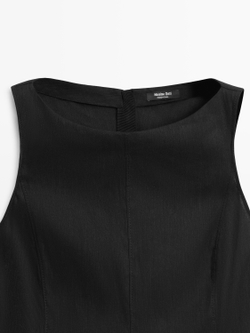 Massimo Dutti Длинное платье из струящейся смесовой льняной ткани, черный