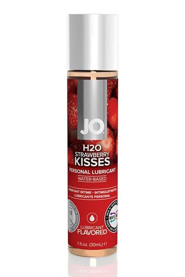 Лубрикант на водной основе с ароматом клубники JO Flavored Strawberry Kisses - 30 мл.