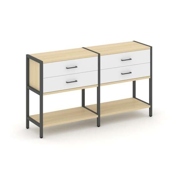 Shelf System Двухсекционный стеллаж двухярусный с ящиками SN.STM-222 Акация Лорка/Белый/Металл Антра