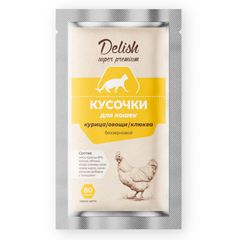 Delish Super premium пауч для кошек (курица,овощи,клюква) 80 гр