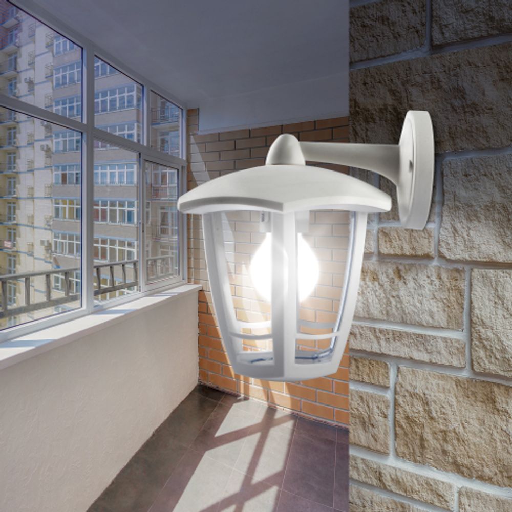 Садово-парковый светильник ЭРА «Дели 3» НБУ 07-60-004-Б белый 6-гранный настенный IP44 Е27 max60Вт