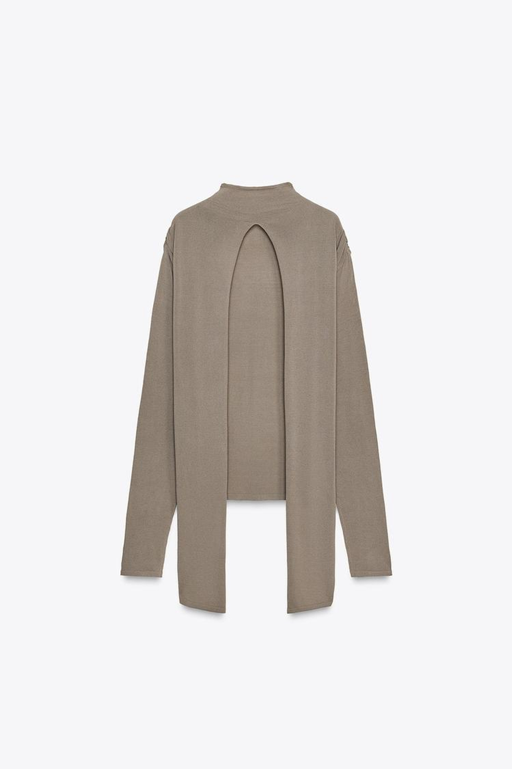 ZARA ТРИКОТАЖНЫЙ ТОП С УЗЛОМ НА СПИНЕ, СЕРО-КОРИЧНЕВЫЙ