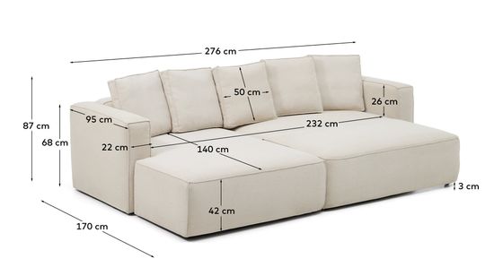 3-местный диван-кровать Marela бежевый шенилл с кушеткой слева, 276 см