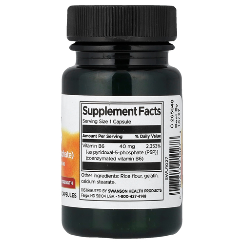 Swanson Vitamins, P-5-P, пиридоксаль-5-фосфат, 40 мг, 60 капсул
