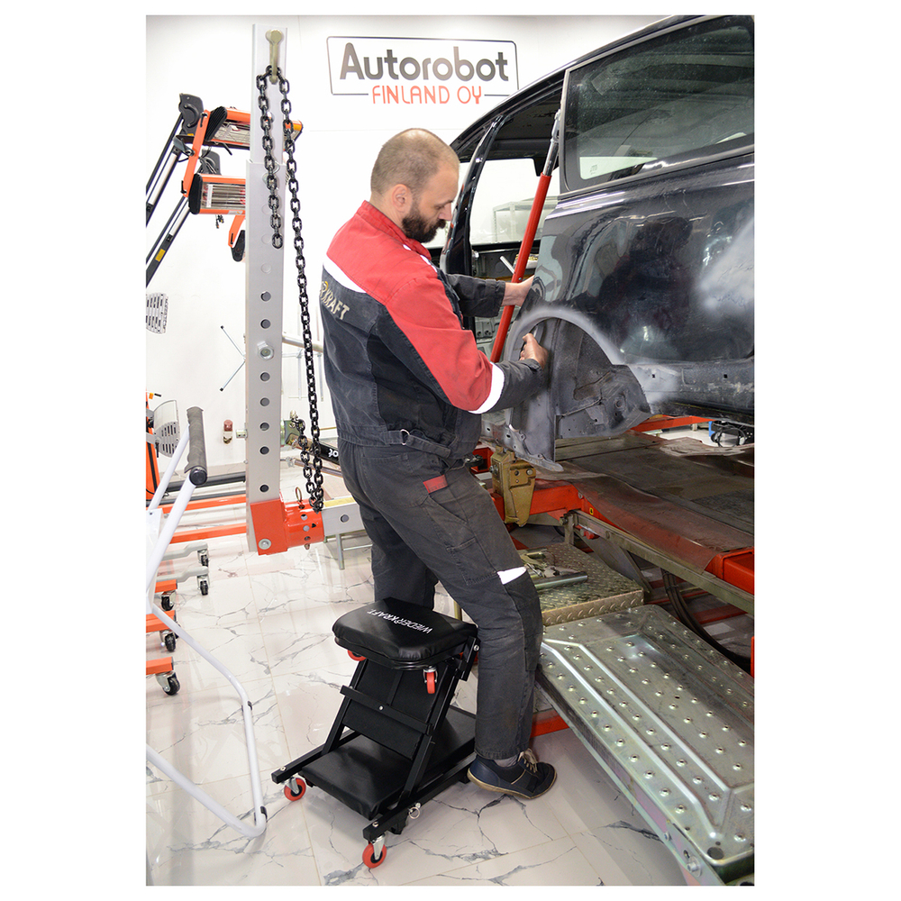 WDK-86044  Лежак ремонтный подкатной на 8-ми колёсах, складной, металлическая основа, порол. матрац