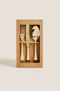 ZARA HOME НАБОР СТОЛОВЫХ ПРИБОРОВ С РЕЛЬЕФНЫМ УЗОРОМ, ЗОЛОТОЙ