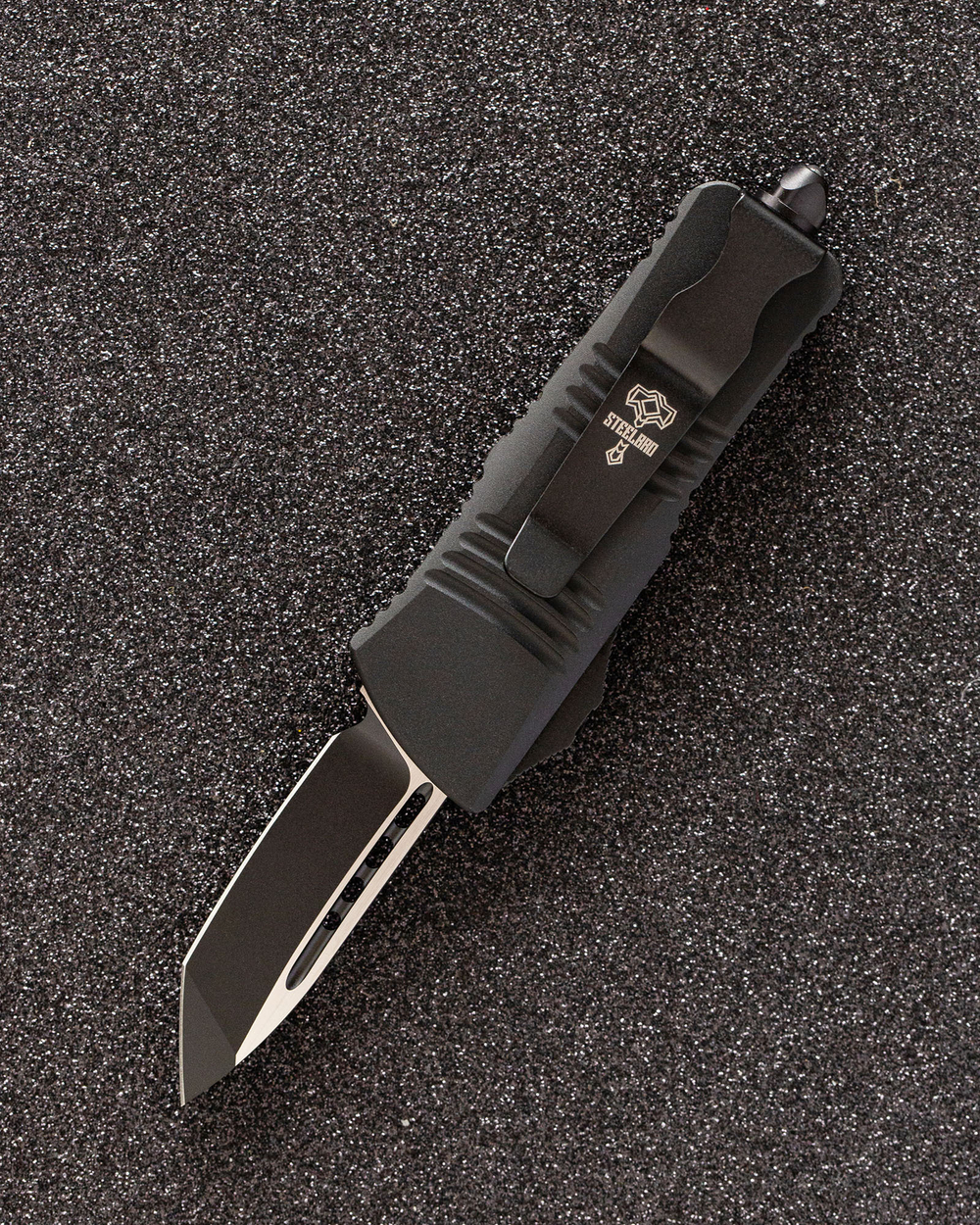 Автоматический складной нож SteelBro Mini Troodon Black Tanto 240-1T (черный-черный) фронталка/выкидуха