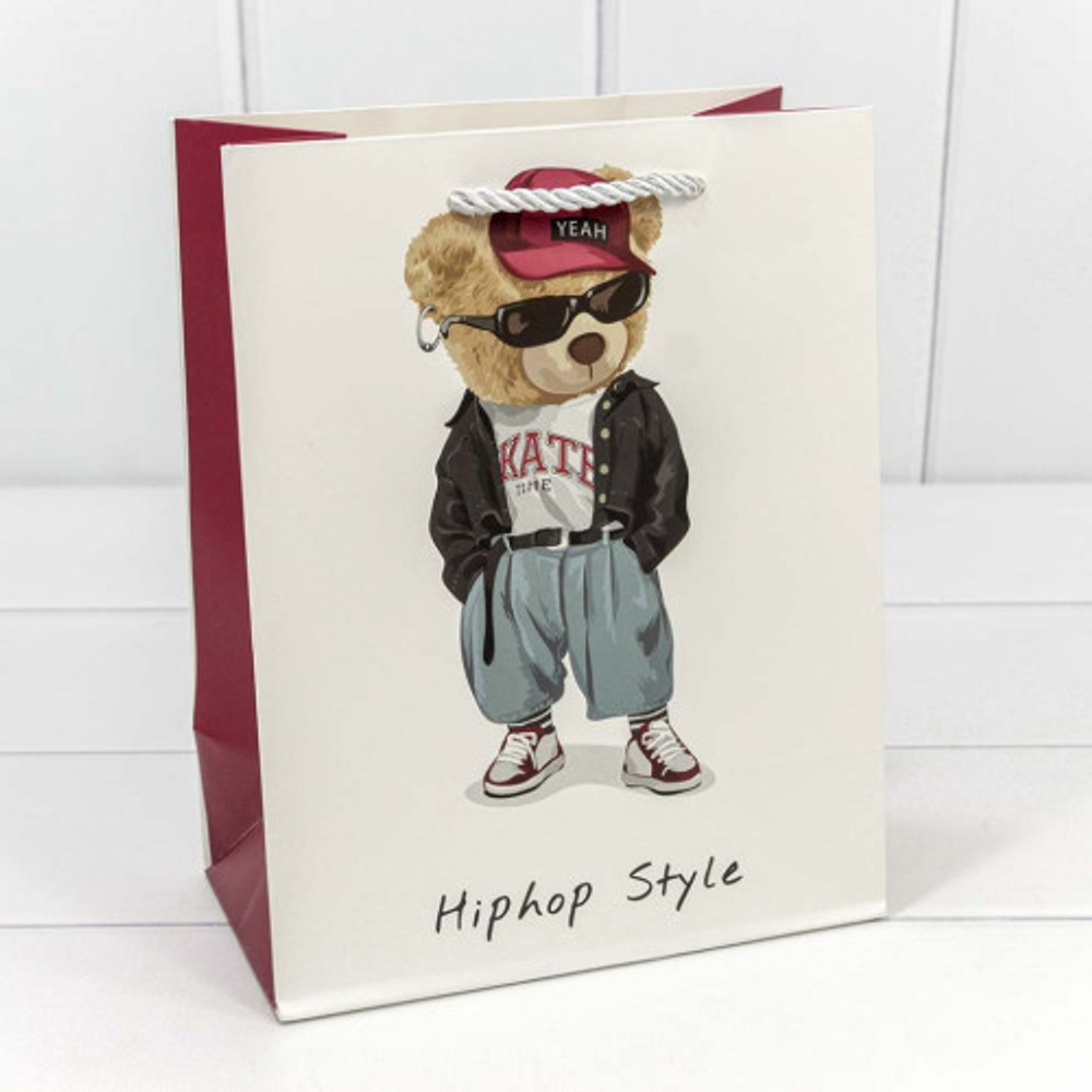 Пакет подарочный 18х23х10см "Стильные мишки" (Микс)